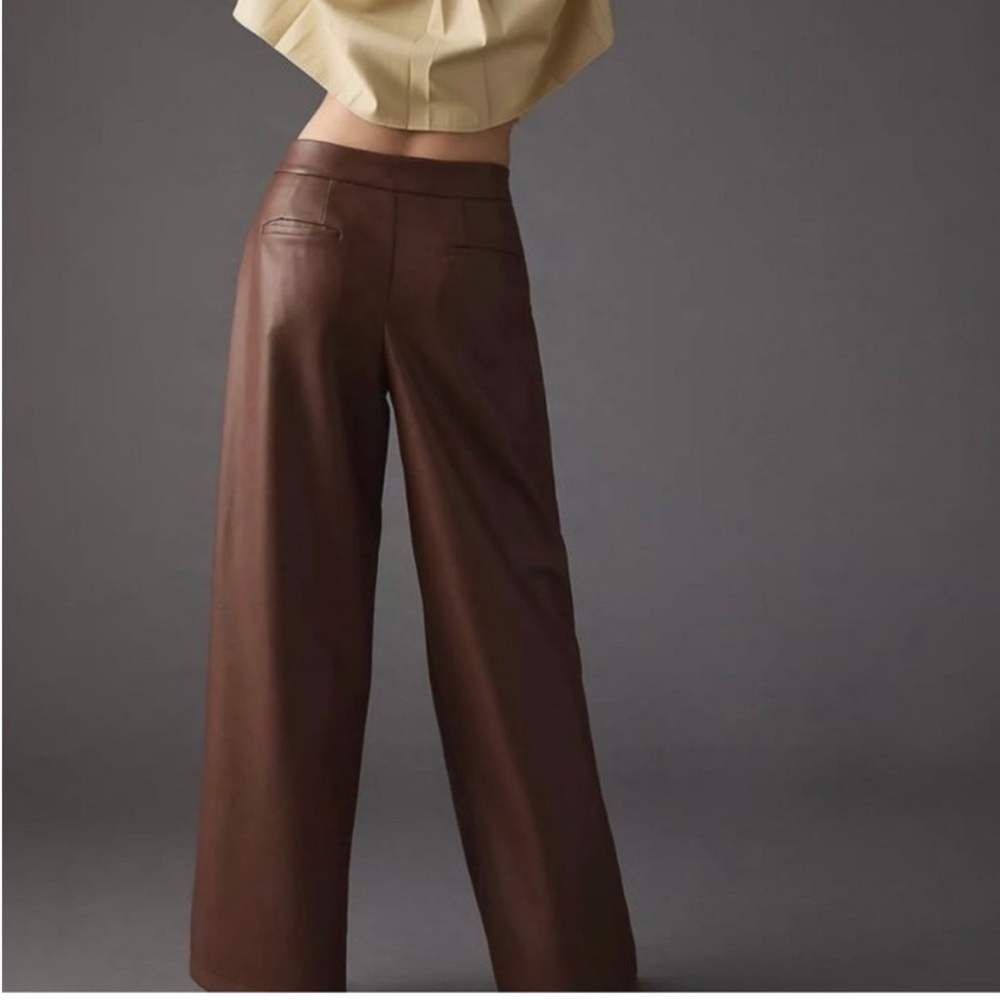 Avec Les Filles Faux Leather Wide Leg Pants Brown Size 2 Women's - Picture 3 of 10